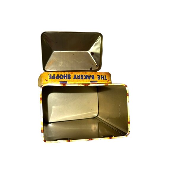 Vintage Bakery Shoppe Themed Square Tin Container Collectible With Hinged Lid - Picture 8 of 11
